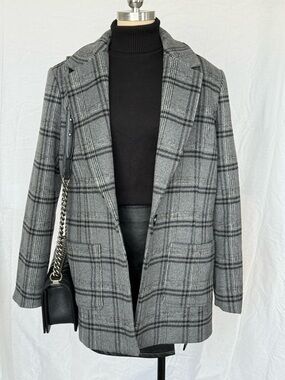 Bardot Wool Gray Plaid Oversized Blazer Coat